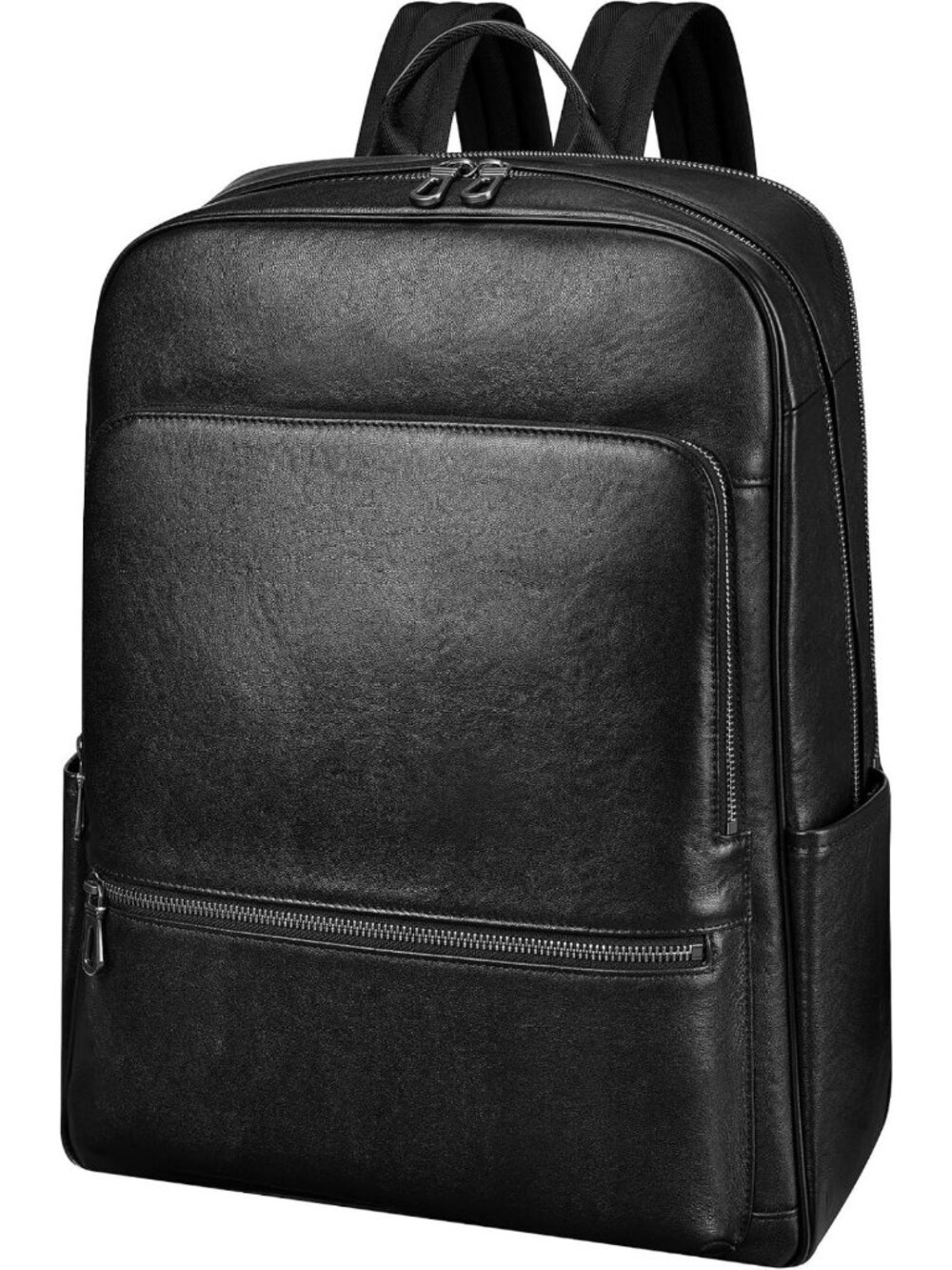 Stylish Large Black Leather Backpack for Men, 17" Laptop Business & Travel Bag
